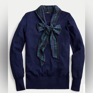 J. Crew Merino mockneck sweater with tartan scarf tie size Small